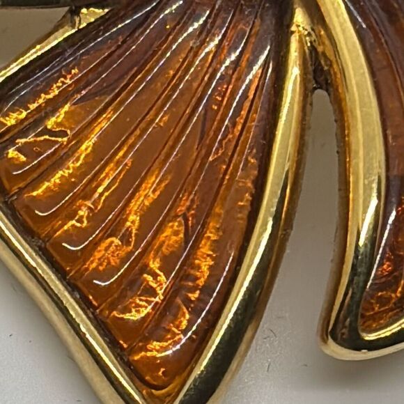 Joan Rivers Vintage brown ribbon bow amber resin crystals lucite brooch pin +box - Picture 9 of 9